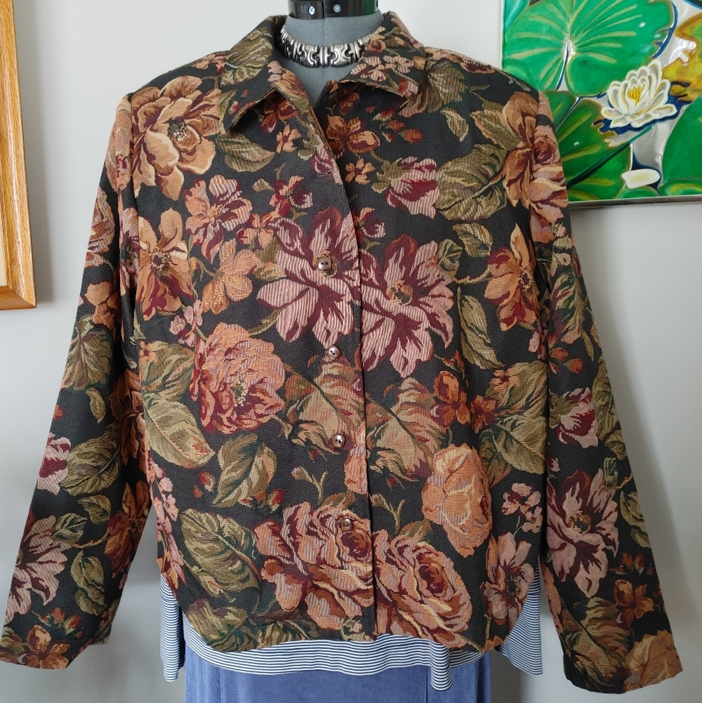 Floral TAPESTRY Button-Up Jacket by Amanda Smith Woman, US 22W
